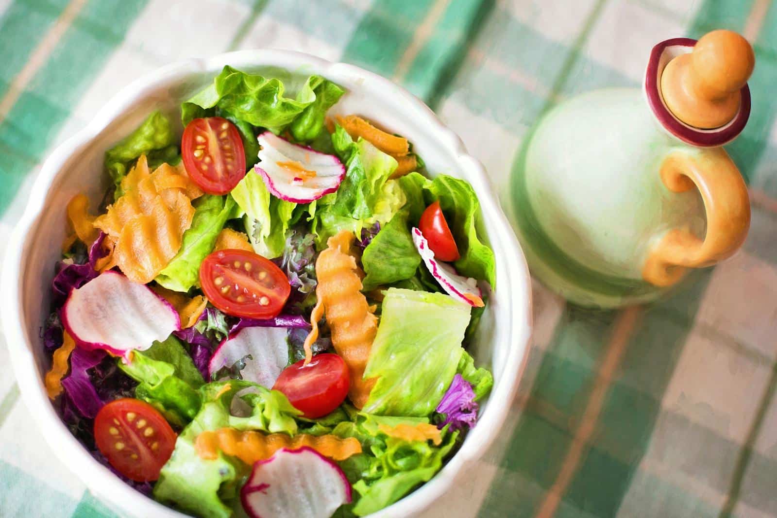 Close-up of Salad in Plate. Vegan food. Vegetarian and Vegan Diet. Vegan Dietician